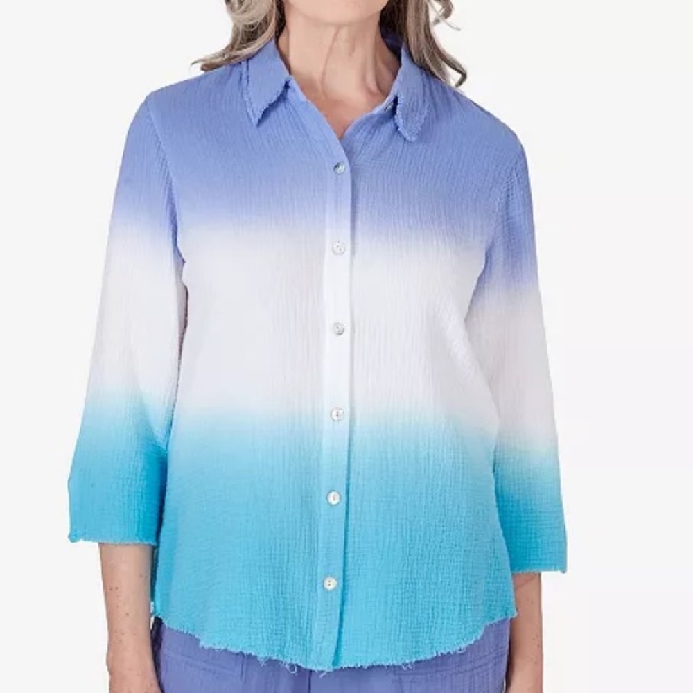 Alfred Dunner dye gauze button down collard shirt